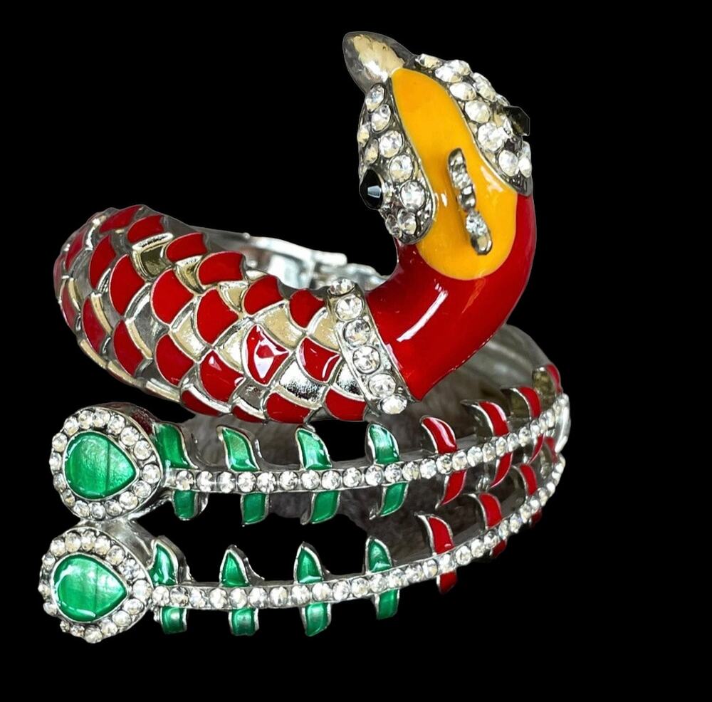 Peacock Bracelet Cuff Enamel Rhinestone Jeweled Colorful Small Size